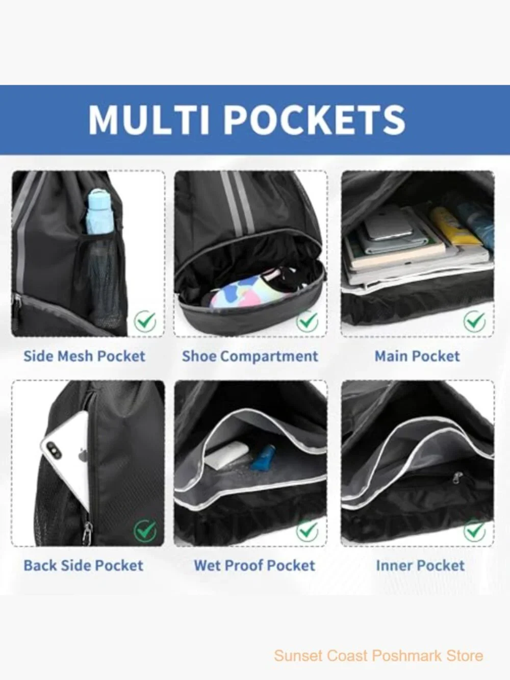 Water-Resistant Drawstring Backpack with Shoe Compartment